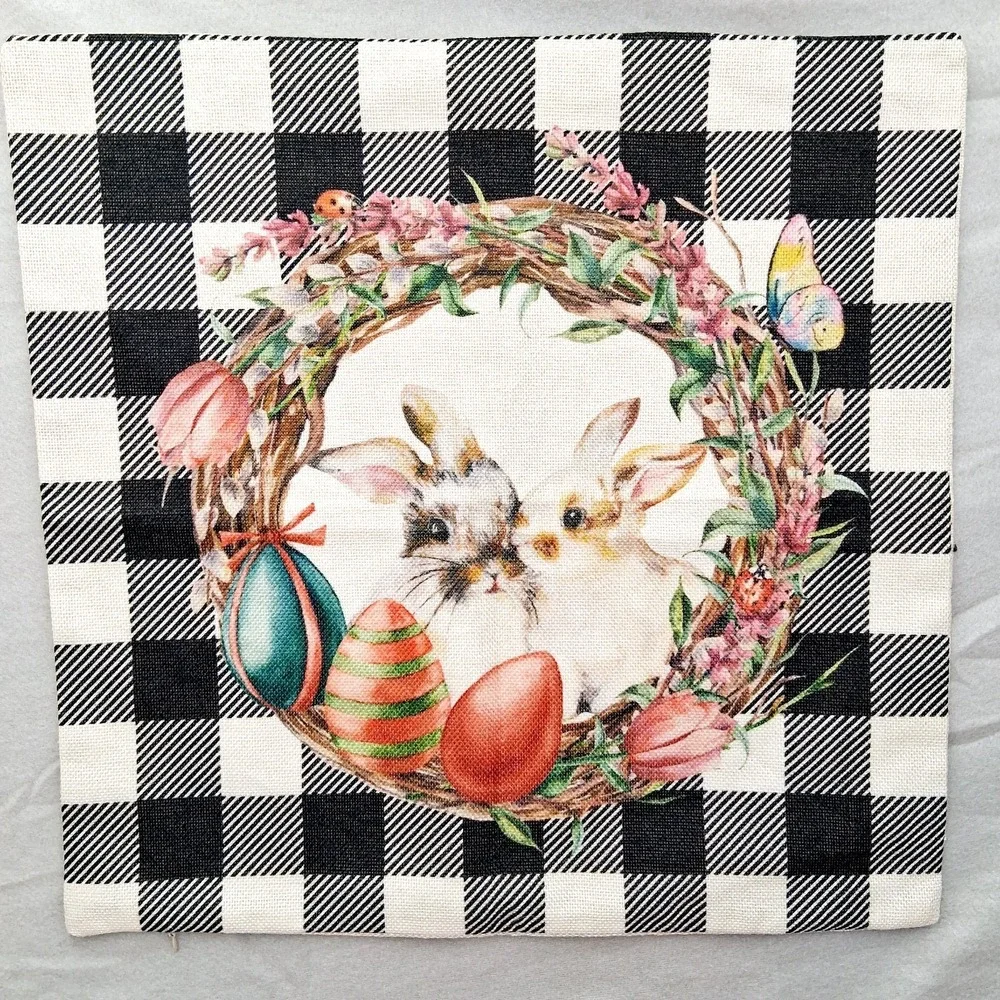 Easter Pillow‎ Cover 17x17 Inch Spring Decorations Rabbit Eggs Set Of 2